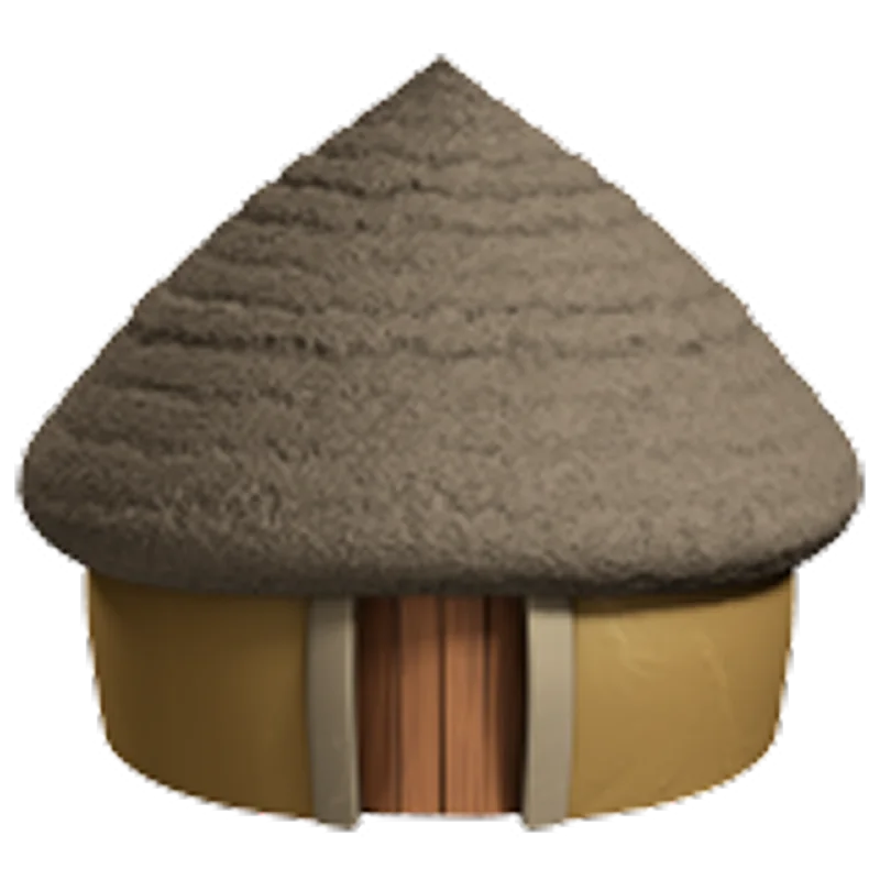 Round Thatched Hut with Wooden Door Free PNG