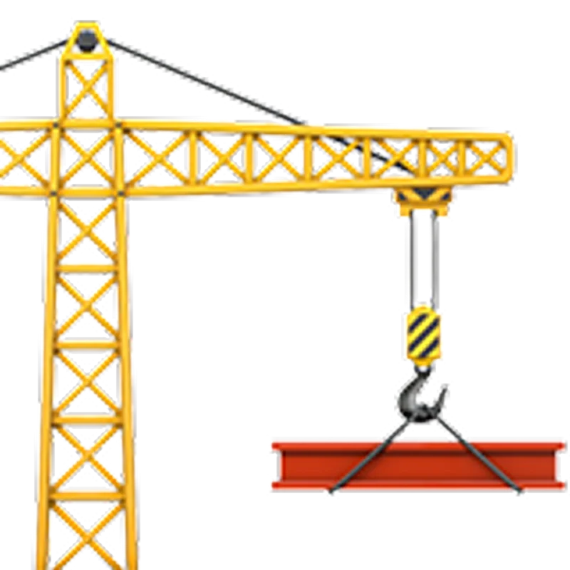 Yellow Tower Crane Lifting a Red Beam Free PNG