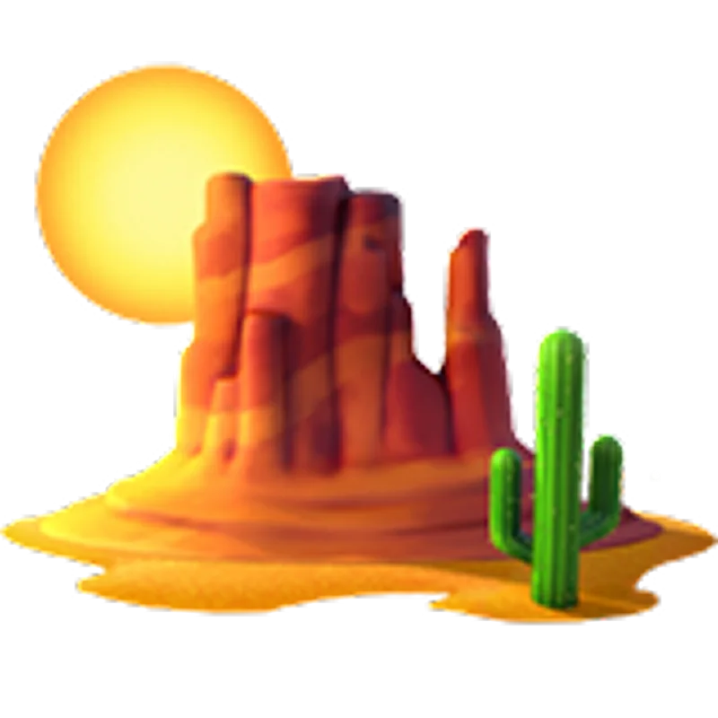 Cartoon Desert Mesa with Cactus and Sun Free PNG