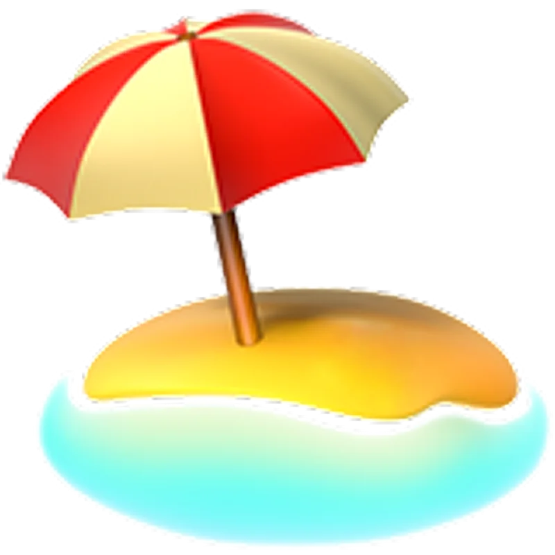 Beach Umbrella on a Sandbar 3D Icon Free PNG