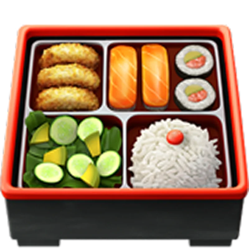 Bento Box with Rice, Salmon, Sushi and Salad Free PNG