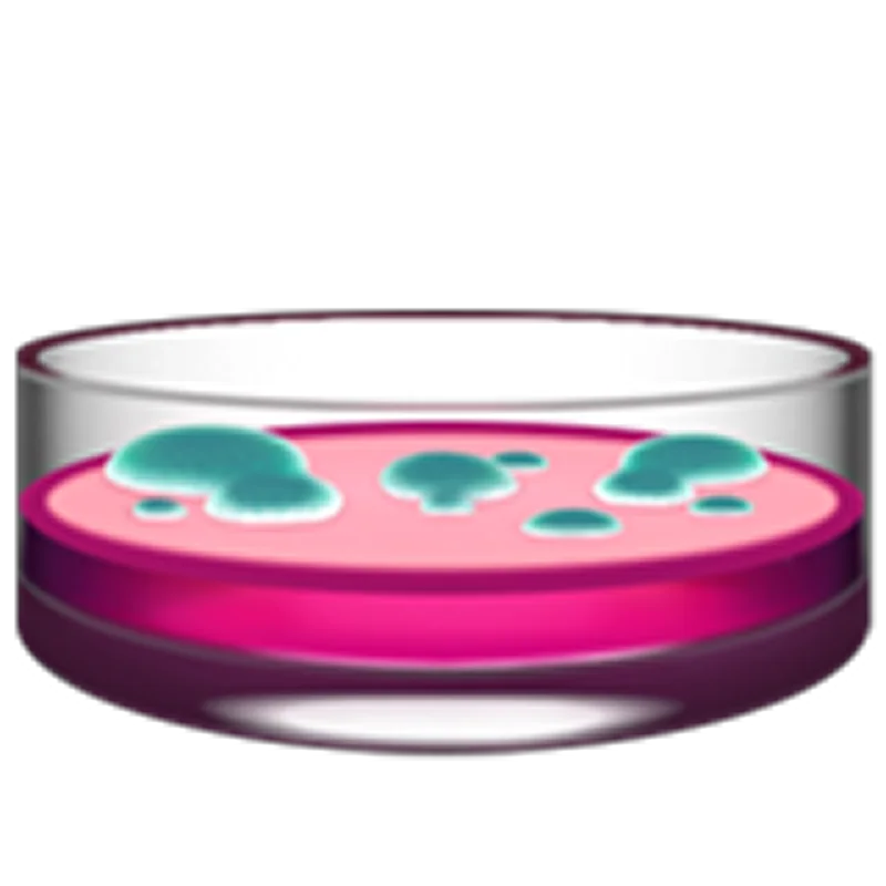 Pink Petri Dish with Teal Microbial Colonies Free PNG