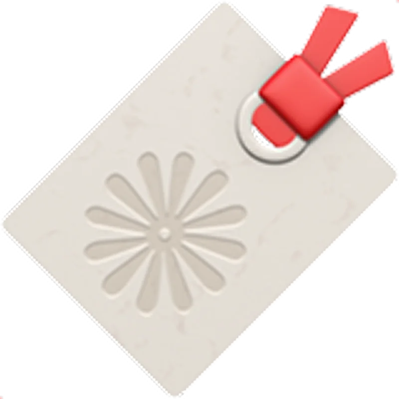 Cream Gift Tag with Red Ribbon and Embossed Flower Free PNG