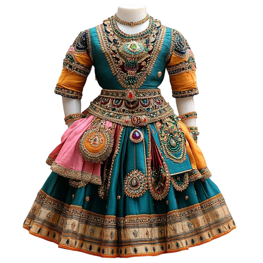 Ornate Teal Indian Lehenga Choli on Mannequin – Free PNG