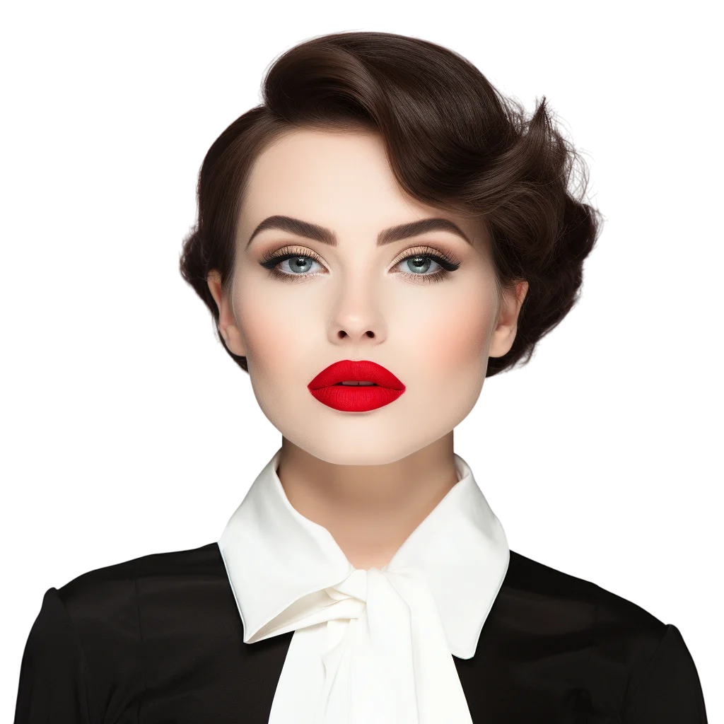 Vintage Brunette Woman Portrait with Red Lips - Free PNG