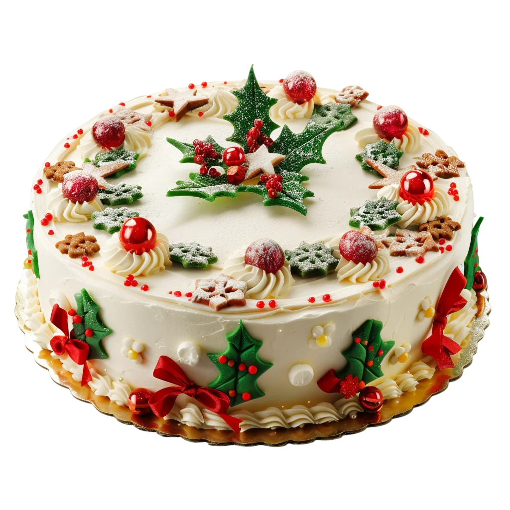 Festive Christmas Cake with Holly and Red Bows | Free PNG