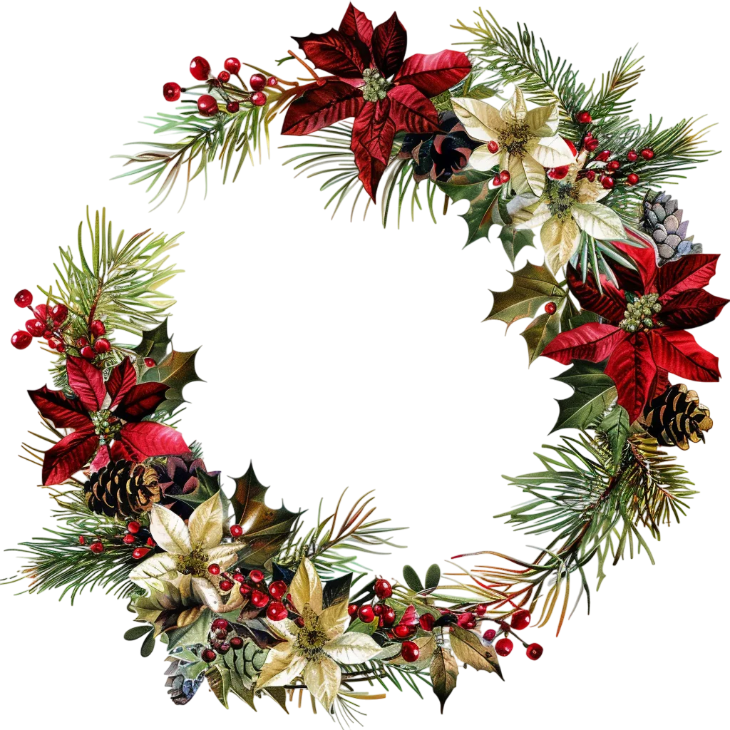 Christmas Poinsettia Wreath with Pine and Berries | Free PNG
