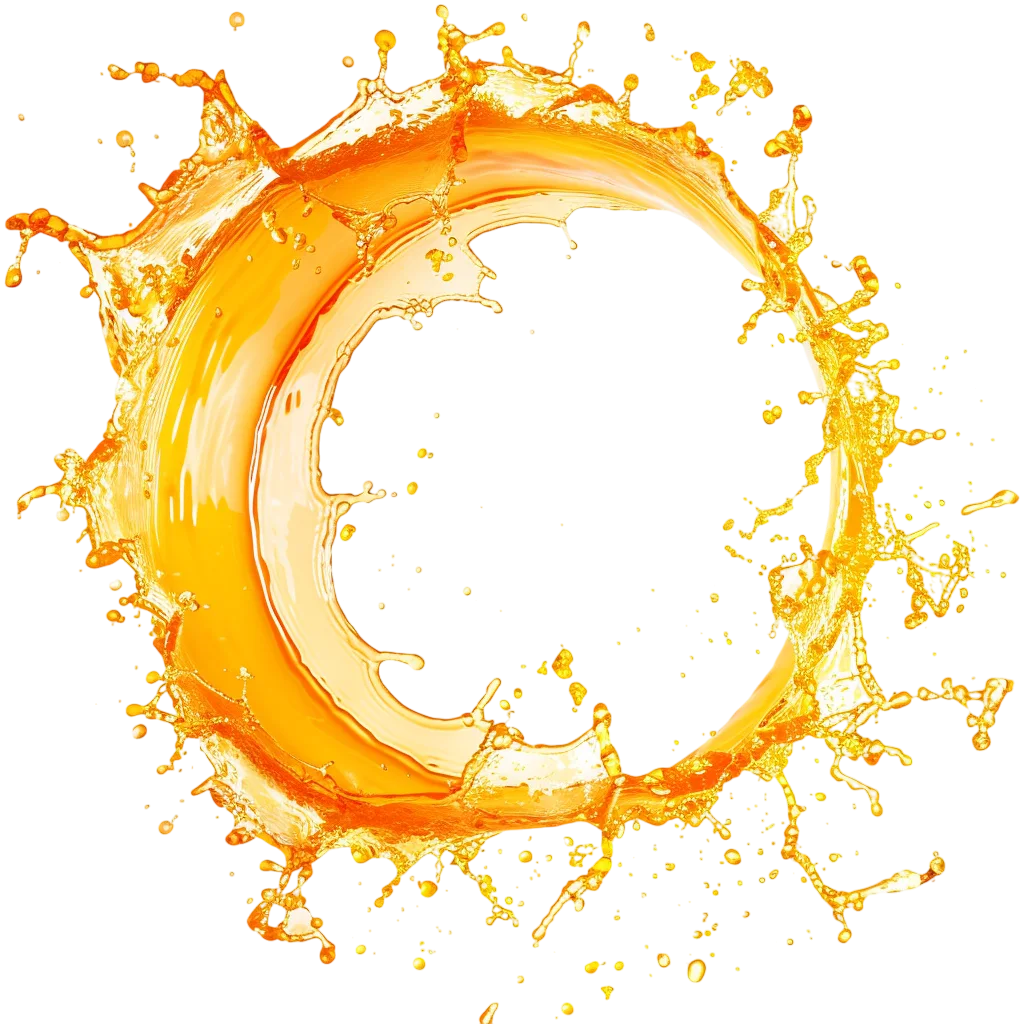 Orange Juice Splash Ring with Flying Droplets Free PNG