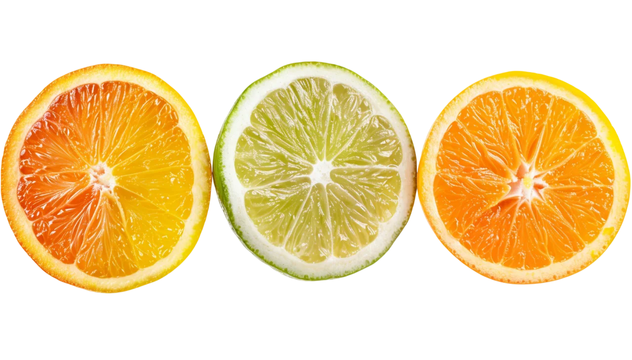 Three Citrus Slices: Oranges and Lime Free PNG