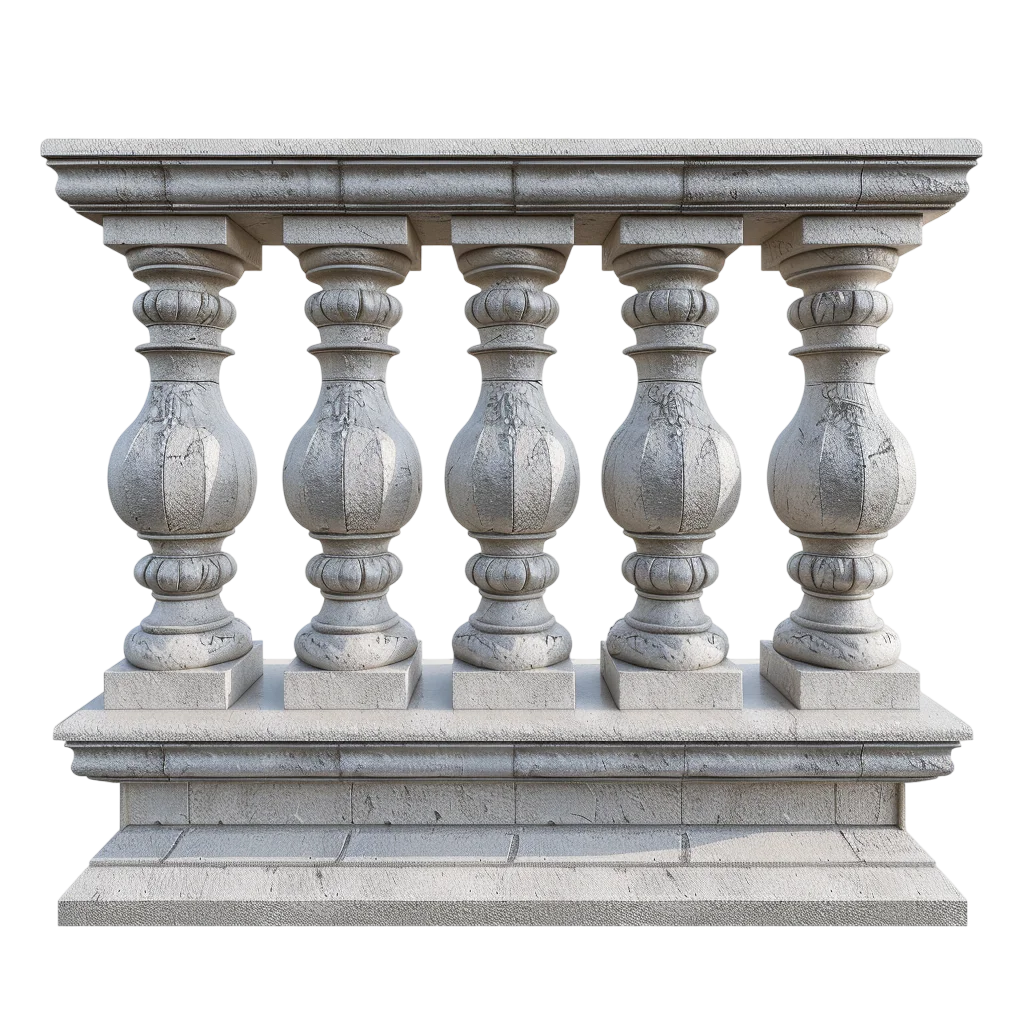 Classical Stone Balustrade with Five Carved Balusters | Free PNG