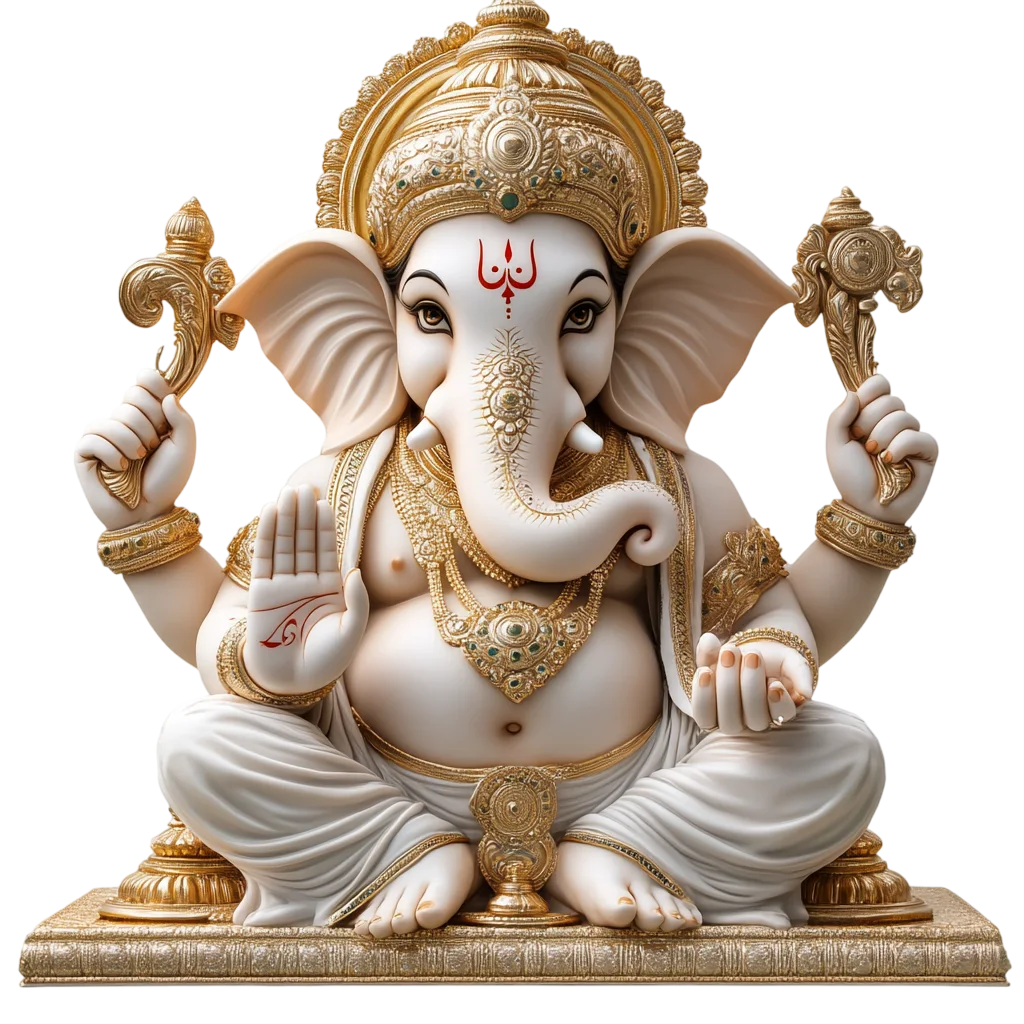 Ornate Ivory and Gold Ganesha Statue – Free PNG