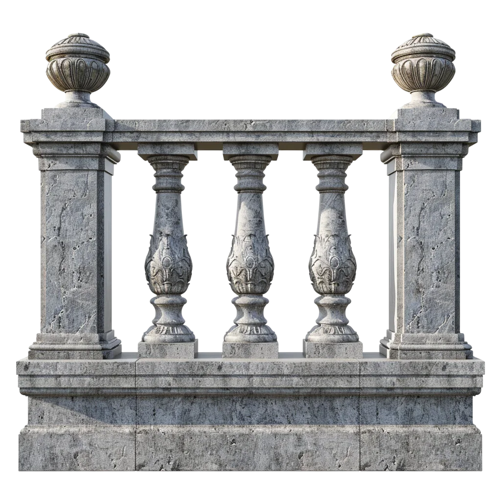 Ornate Stone Balustrade with Urn Finials - Free PNG