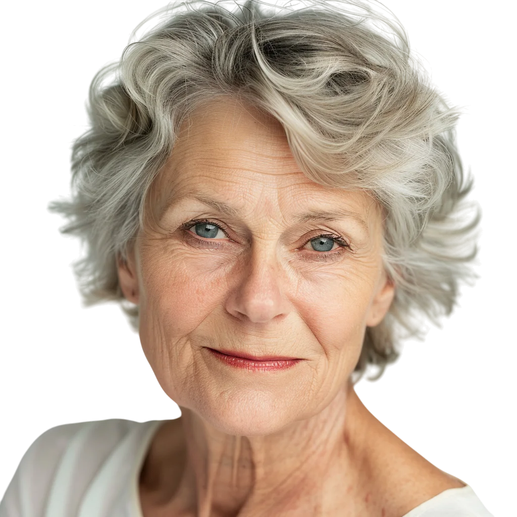 Smiling Senior Woman with Silver Hair Portrait Free PNG