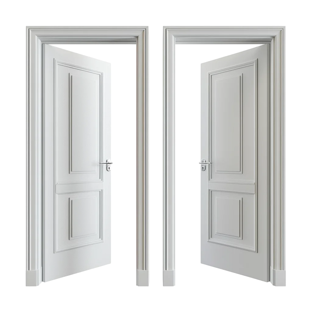 Two Open White Paneled Doors in Frames | Free PNG