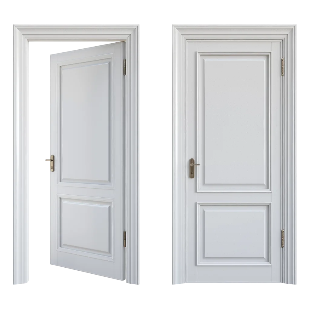 White Paneled Doors, One Open and One Closed | Free PNG