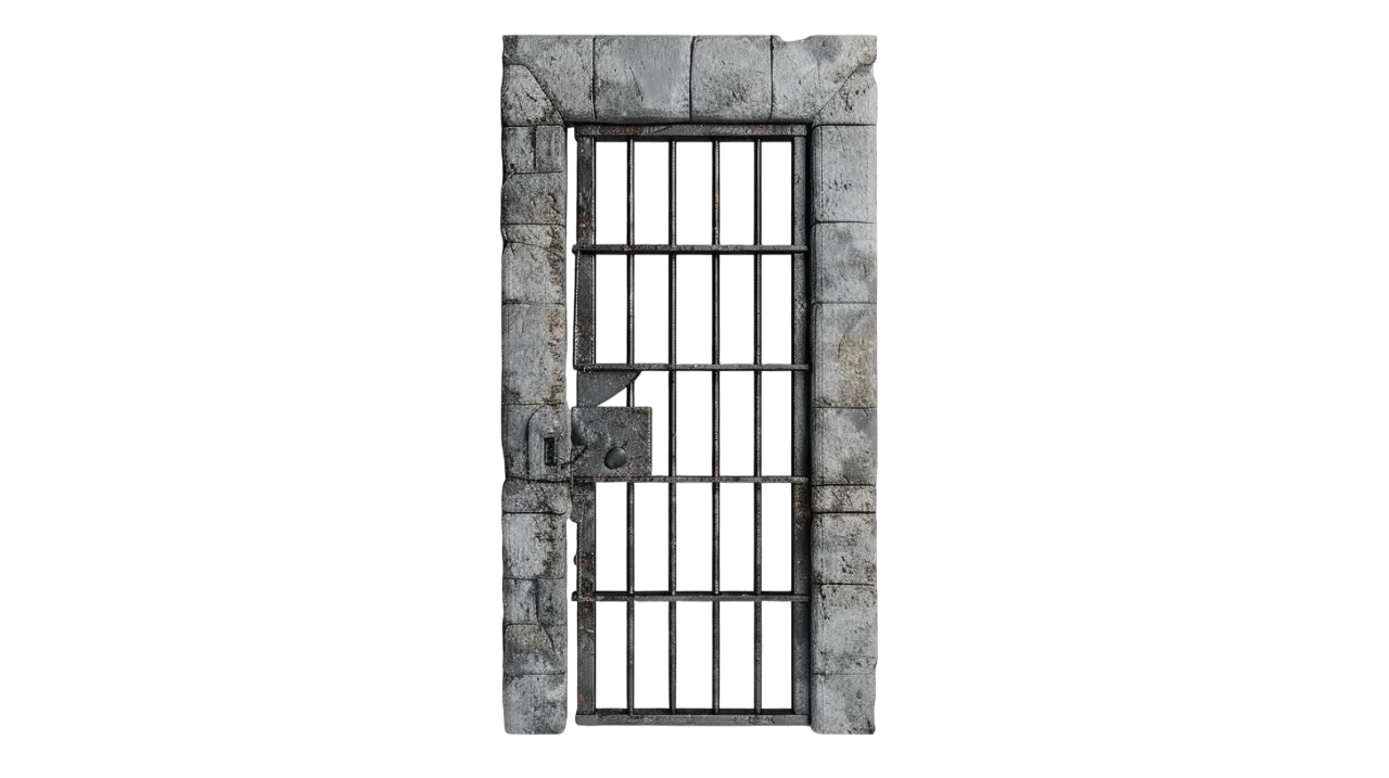 Weathered Stone Window with Iron Bars | Free PNG