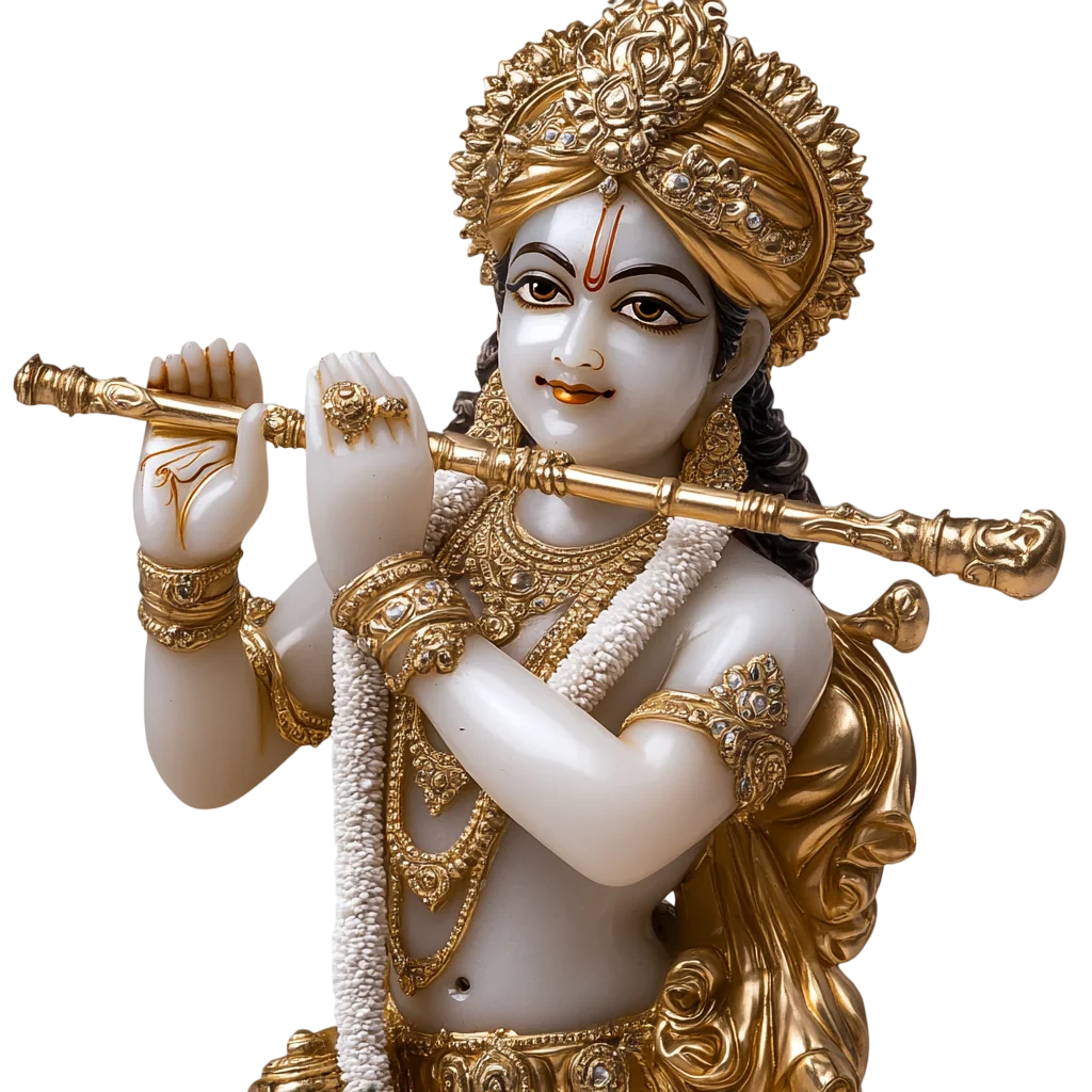 Ornate Lord Krishna Statue Playing Flute Free PNG
