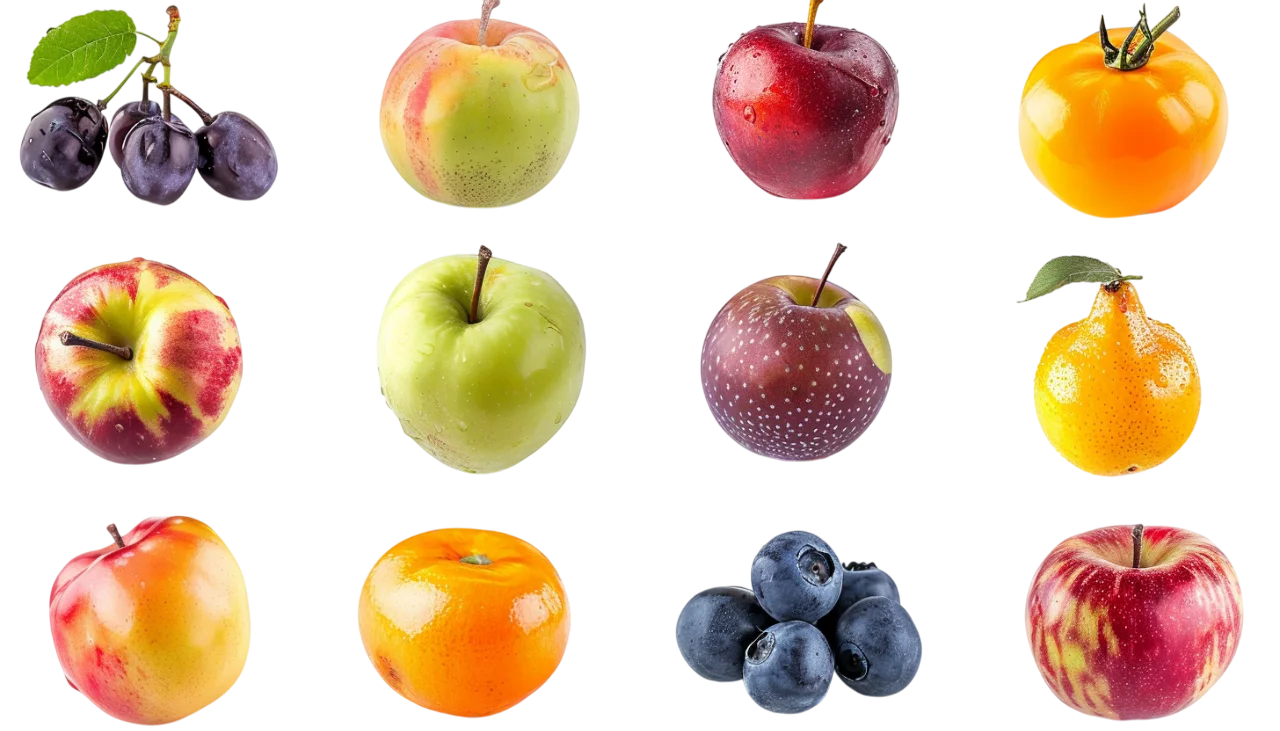 Assorted Fresh Fruit Collection on Black Background Free PNG