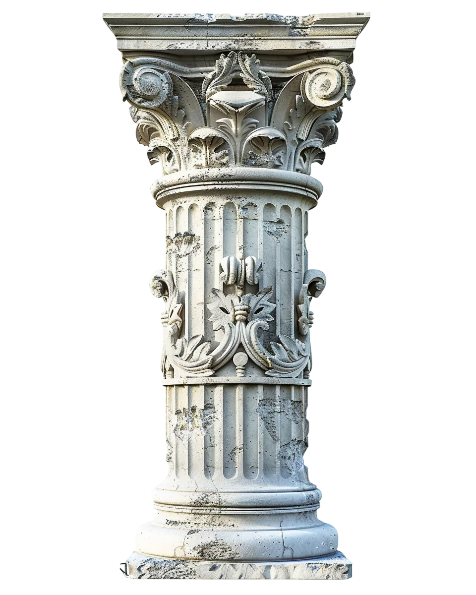 Weathered Ornate Stone Column with Corinthian Capital Free PNG
