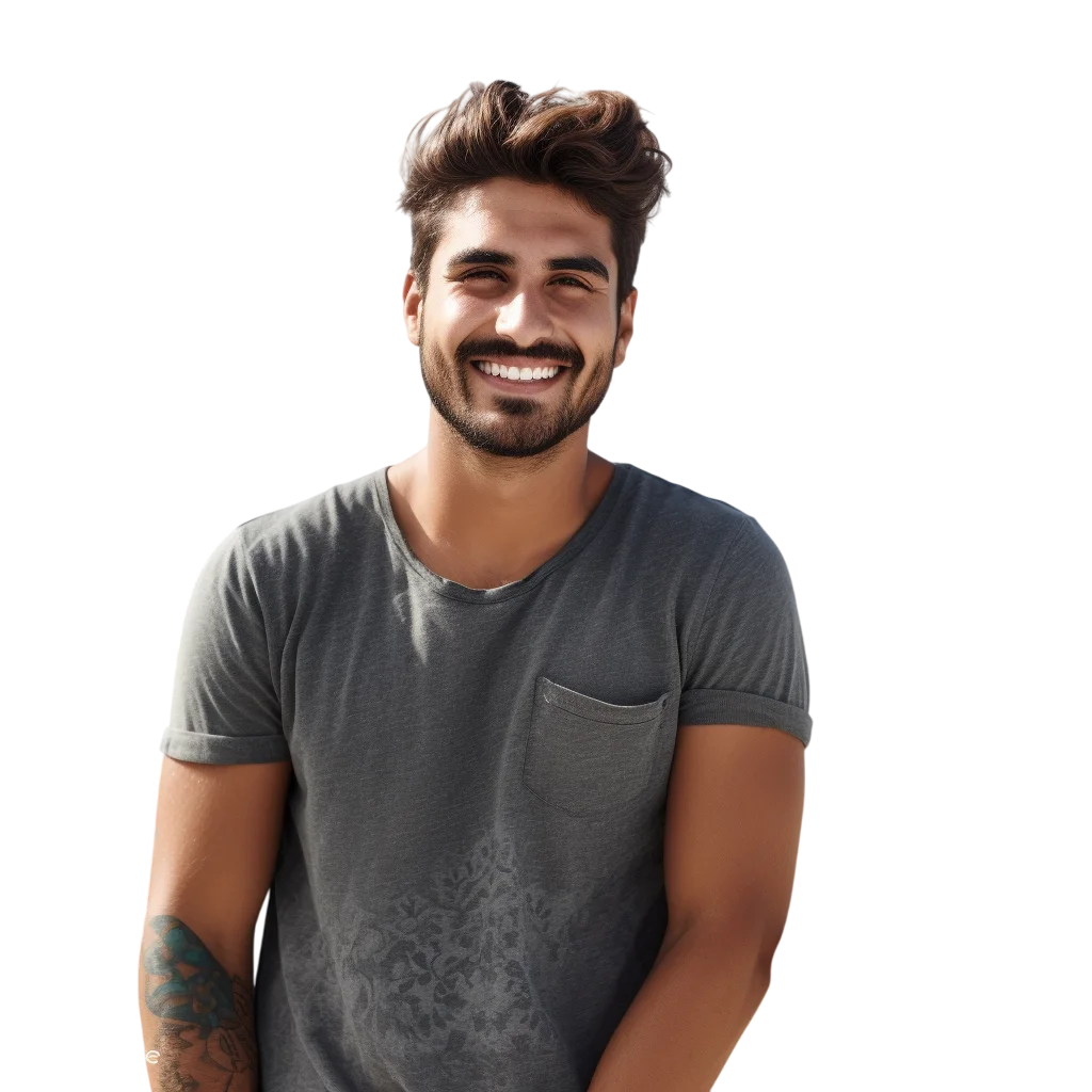 Smiling Bearded Man in Gray T-Shirt – Free PNG
