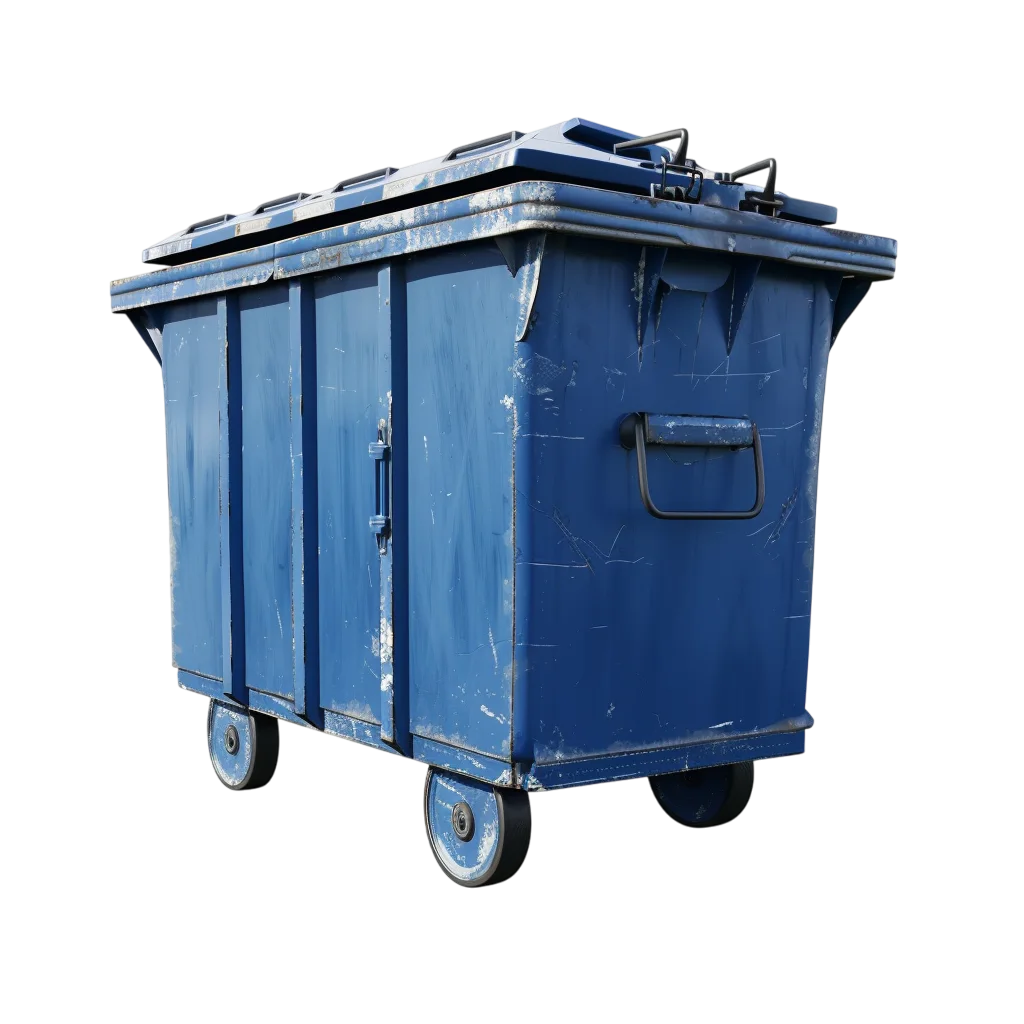 Weathered Blue Industrial Dumpster on Wheels Free PNG