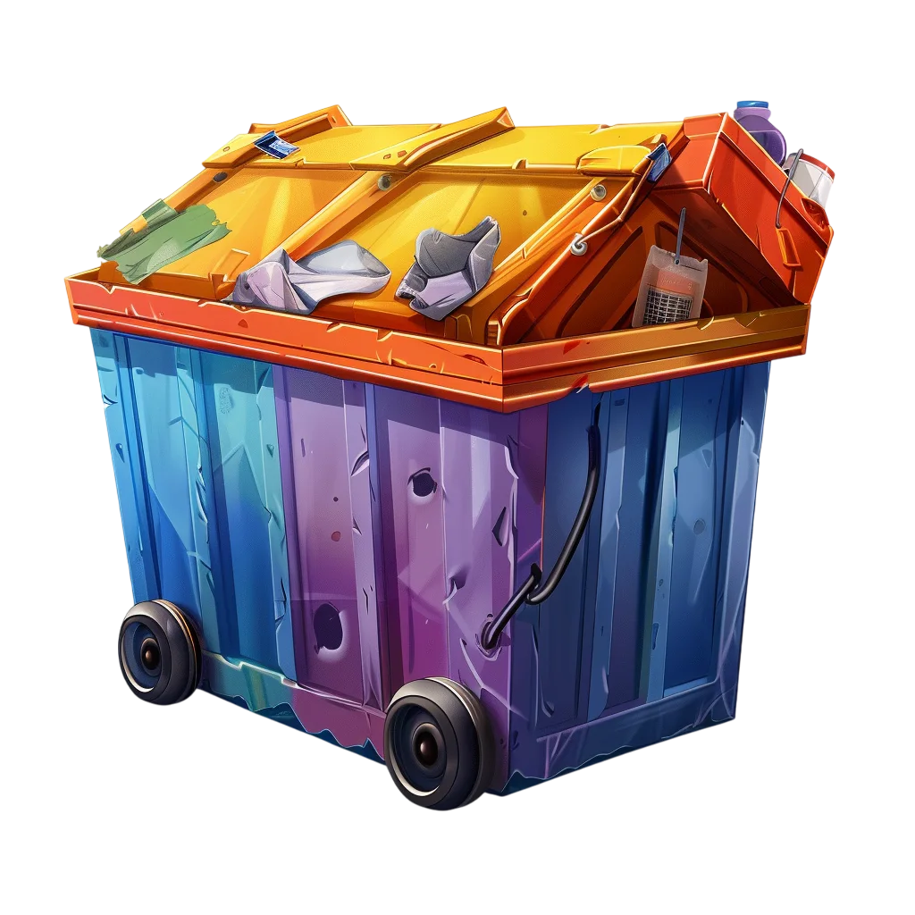 Colorful Wheeled Dumpster with Yellow Lid Free PNG