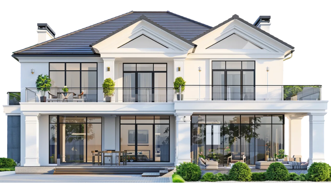 Modern White Two-Story House Exterior Free PNG