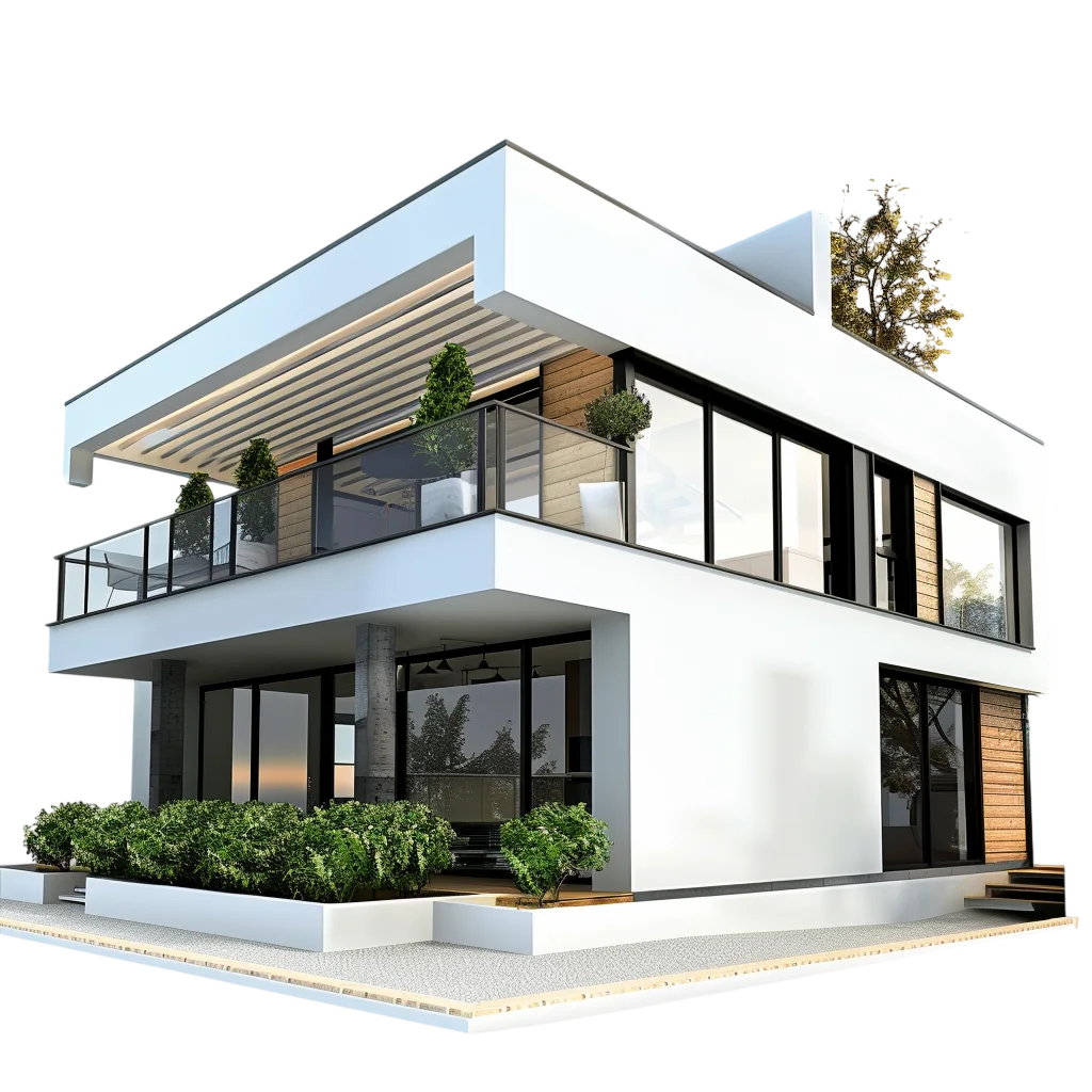 Modern White House with Glass Balcony | Free PNG