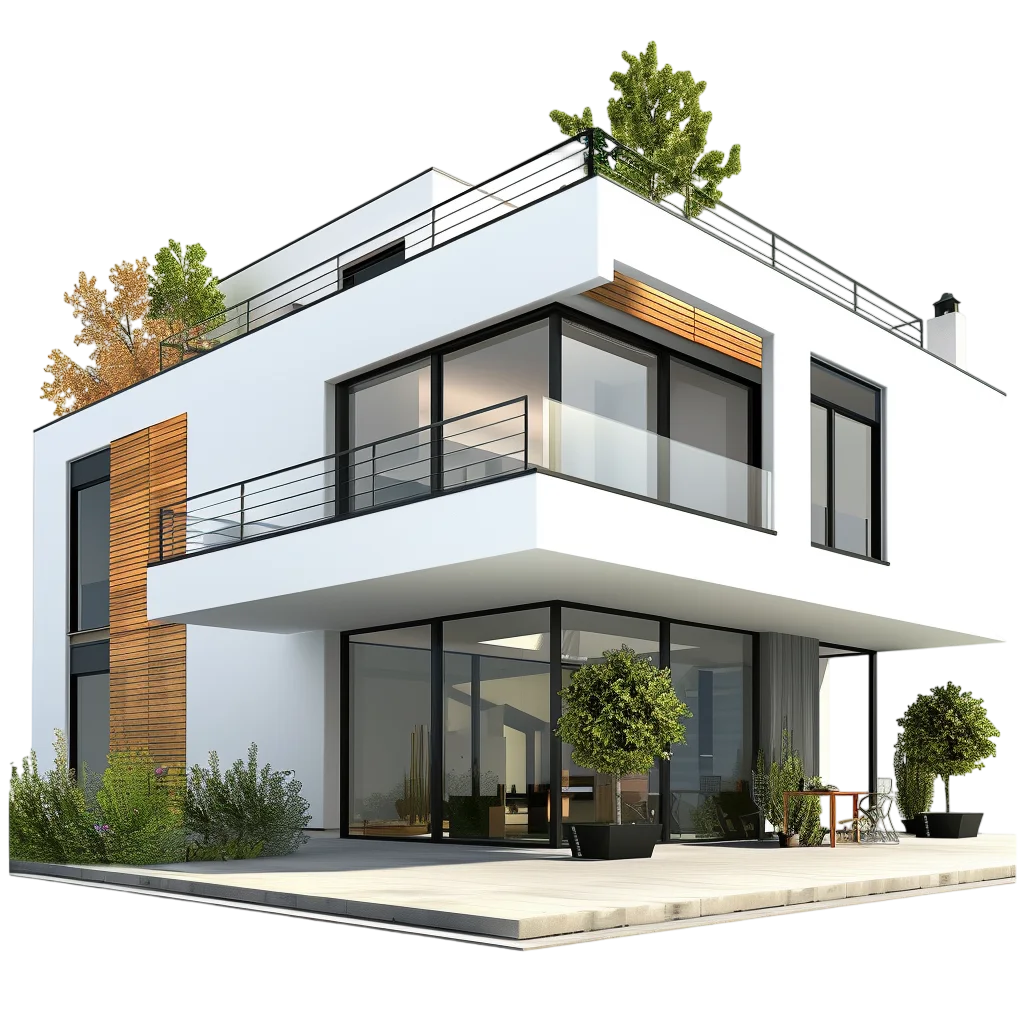 Modern White House with Rooftop Garden | Free PNG