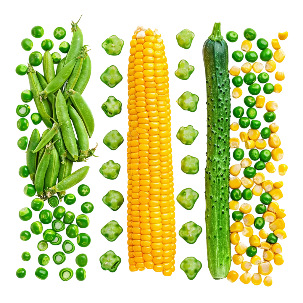 Green Peas, Corn and Zucchini Vegetable Arrangement Free PNG