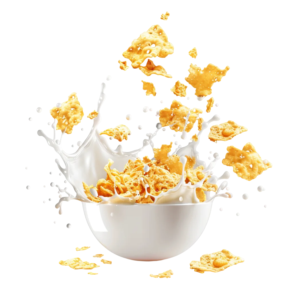 Golden Cornflakes with Milk Splash in Bowl Free PNG