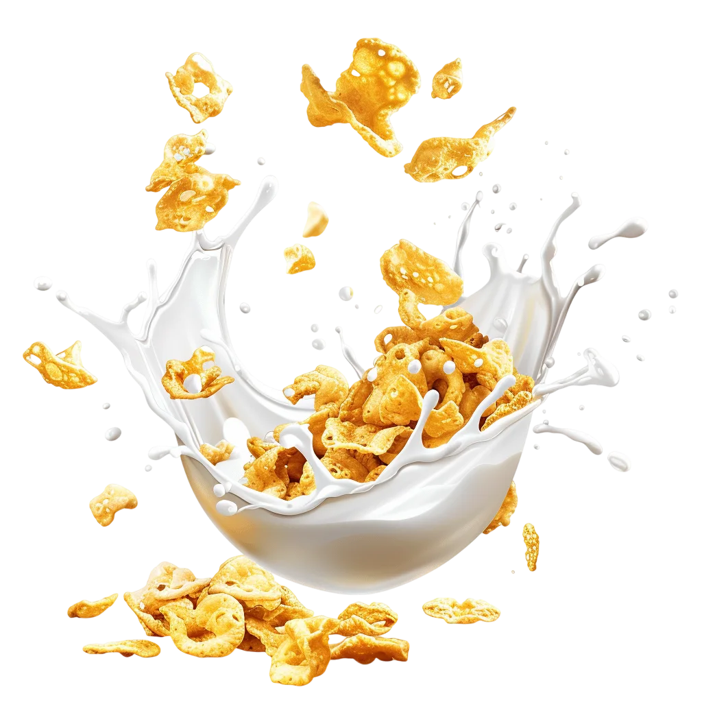 Golden Breakfast Cereal and Milk Splash Free PNG