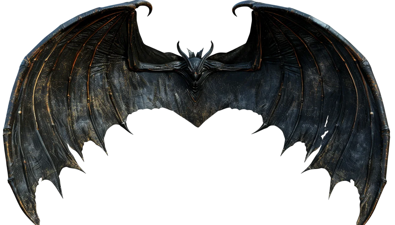 Dark Bat with Wide Weathered Wings Free PNG
