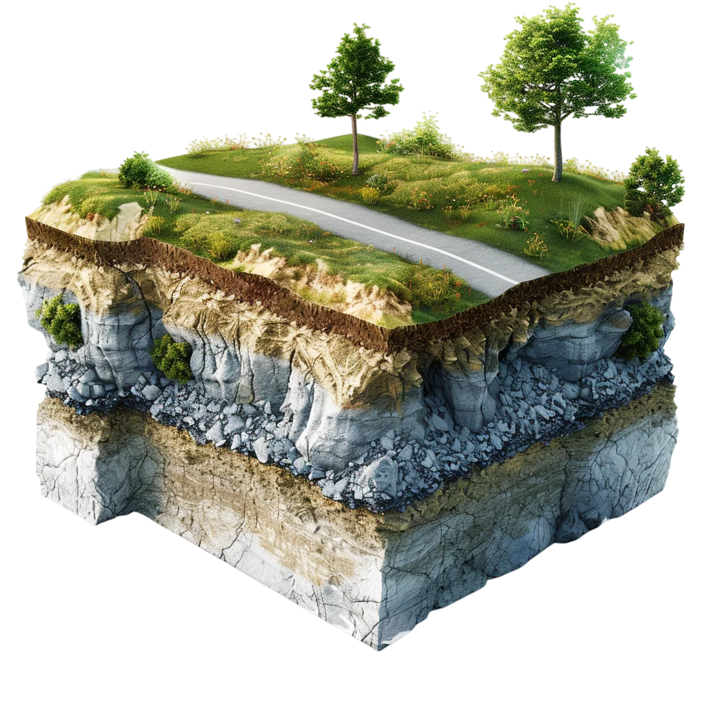 Floating Grassy Landscape Island with Road and Trees - Free PNG