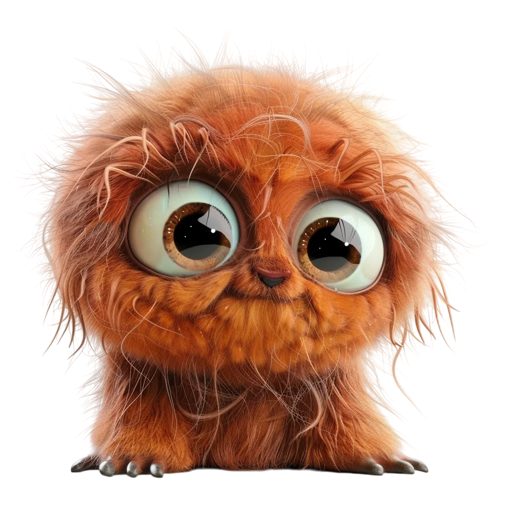 Cute Orange Furry Creature with Huge Eyes Free PNG