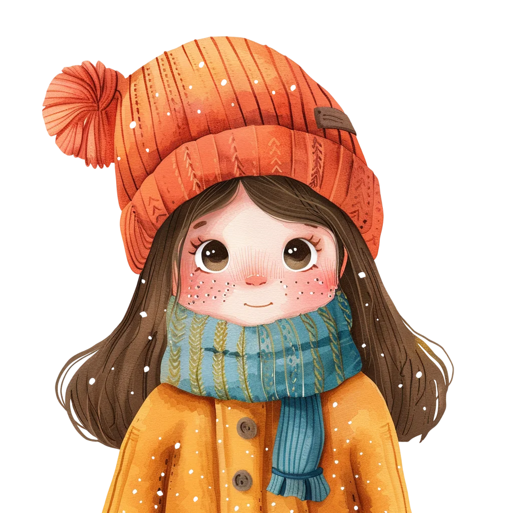 Cute Girl in an Orange Winter Hat Free PNG
