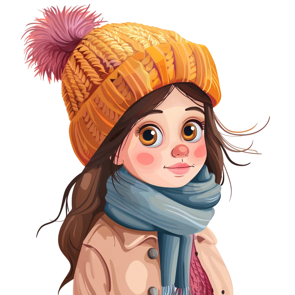 Winter Girl in an Orange Pom-Pom Hat Free PNG
