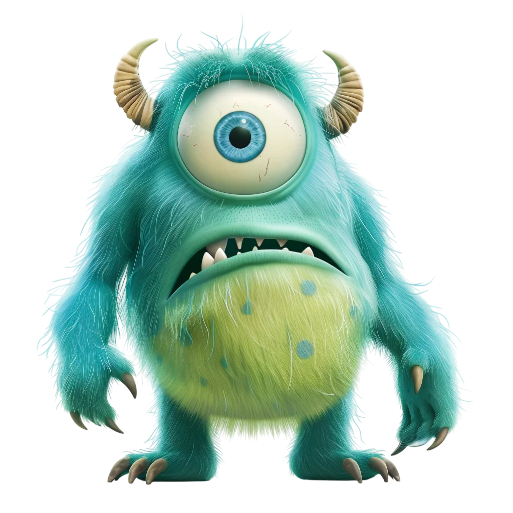 Furry Turquoise Cyclops Monster with Horns – Free PNG