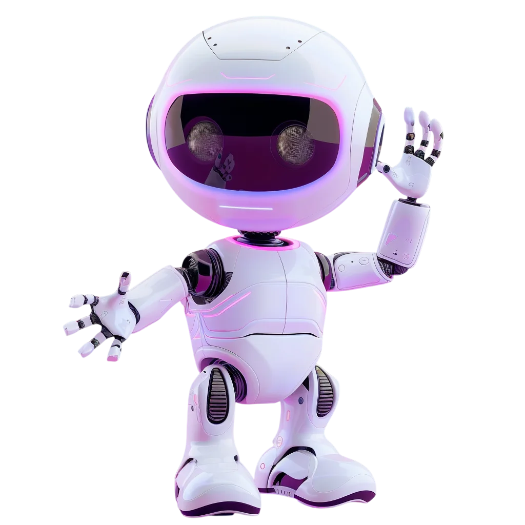 Friendly White and Pink Robot Waving – Free PNG