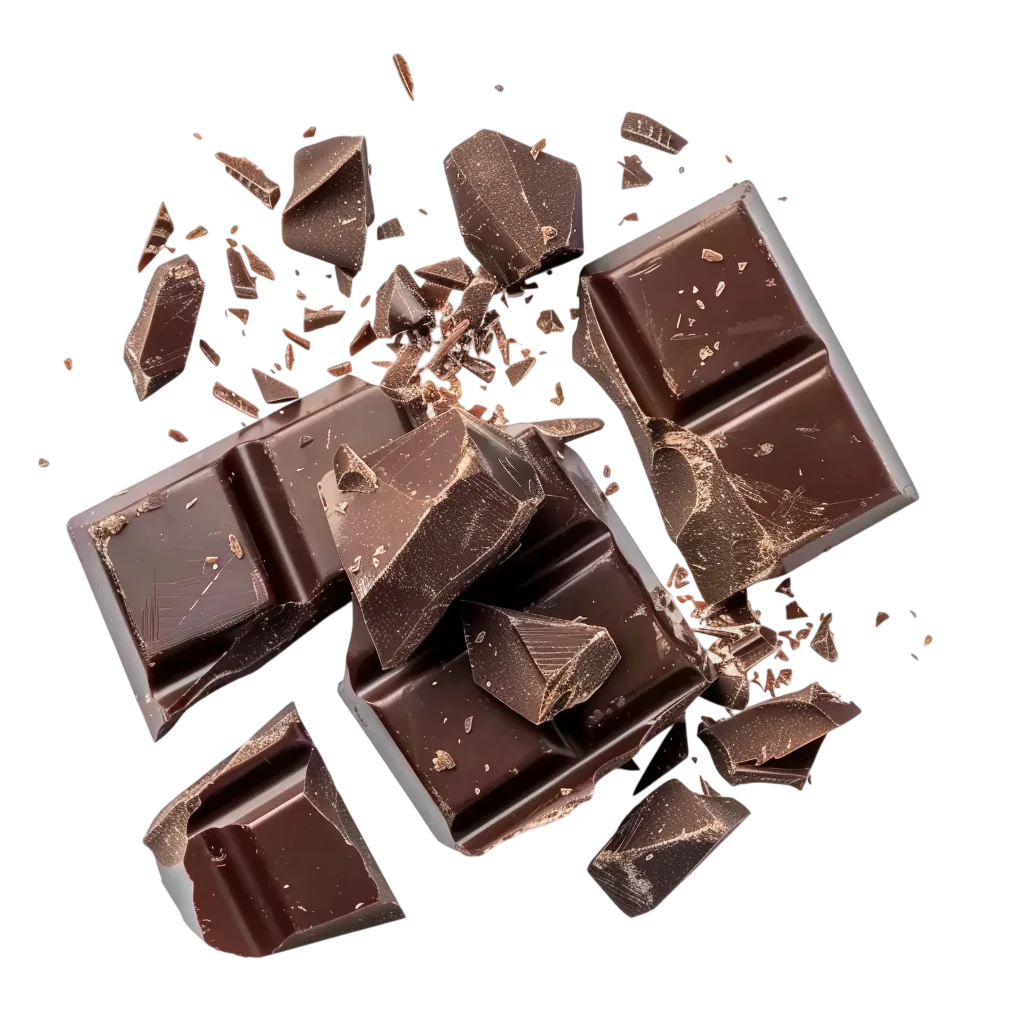 Shattered Dark Chocolate Bar and Flying Pieces Free PNG