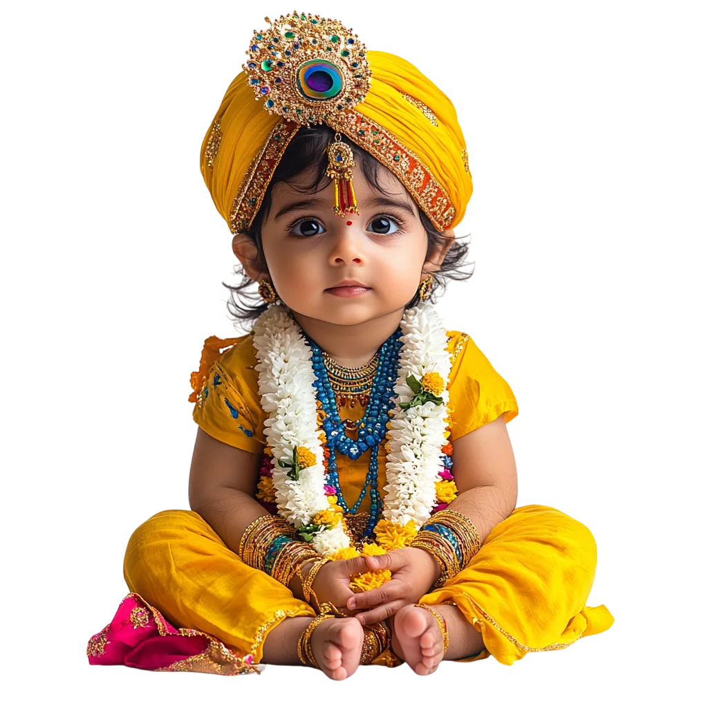 Child in Krishna Costume with Yellow Turban – Free PNG