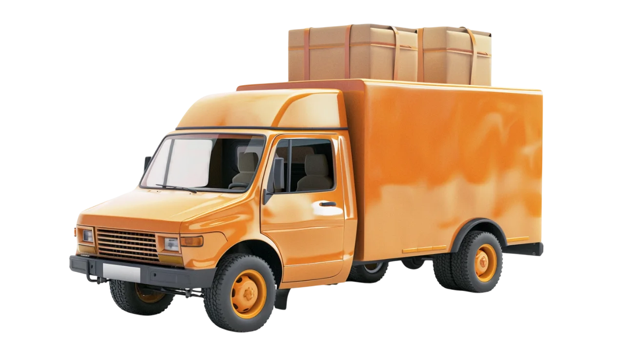 Orange Parcel Delivery Truck with Packages Free PNG