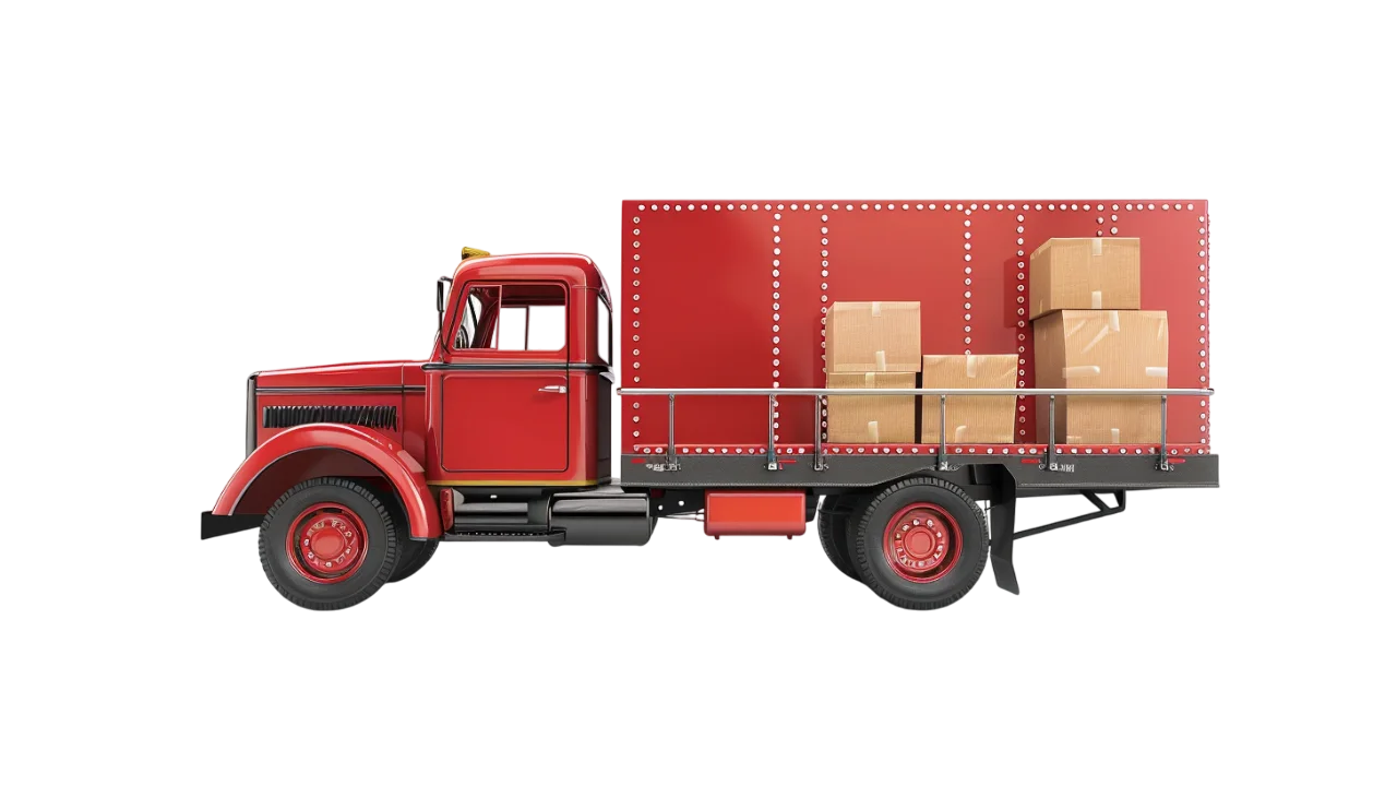 Vintage Red Cargo Truck Carrying Boxes Free PNG