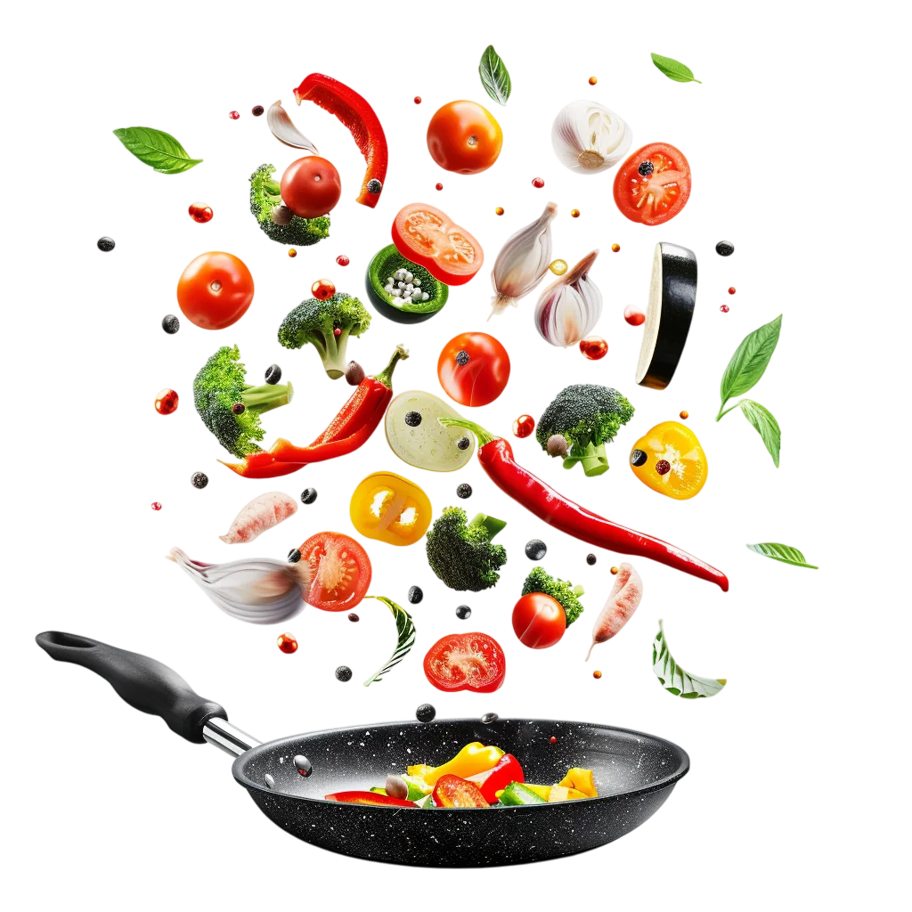 Floating Vegetables Above a Frying Pan Free PNG