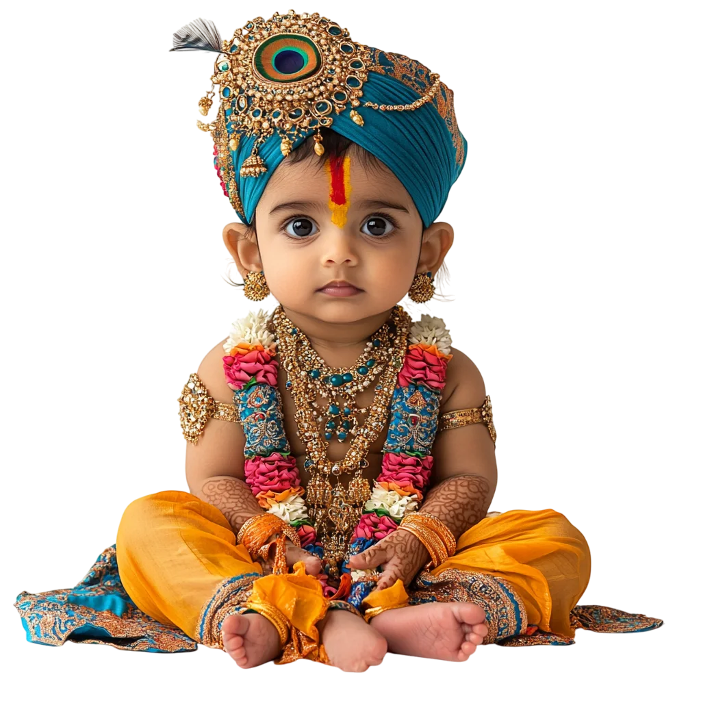 Baby in Ornate Krishna-Inspired Indian Costume Free PNG