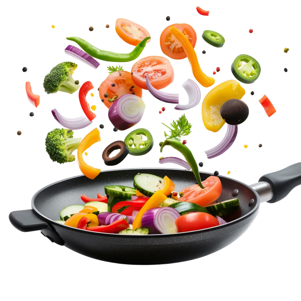 Floating Vegetables Above a Frying Pan Free PNG