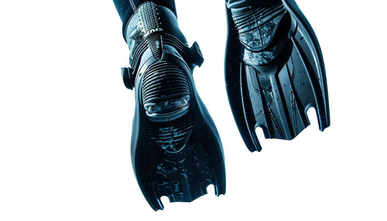 Glossy Blue Scuba Diving Fins on Black Background | Free PNG
