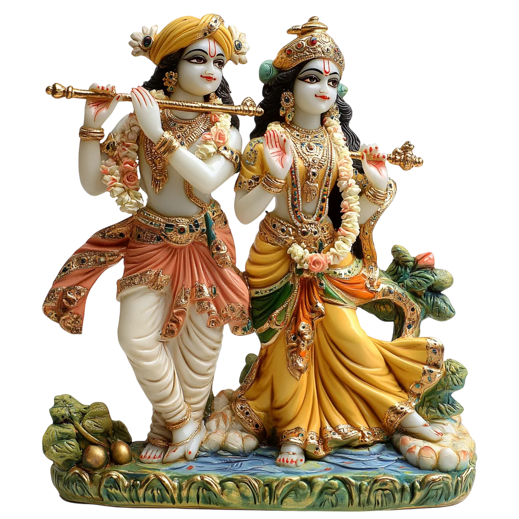 Radha and Krishna Statues with Flute | Free PNG