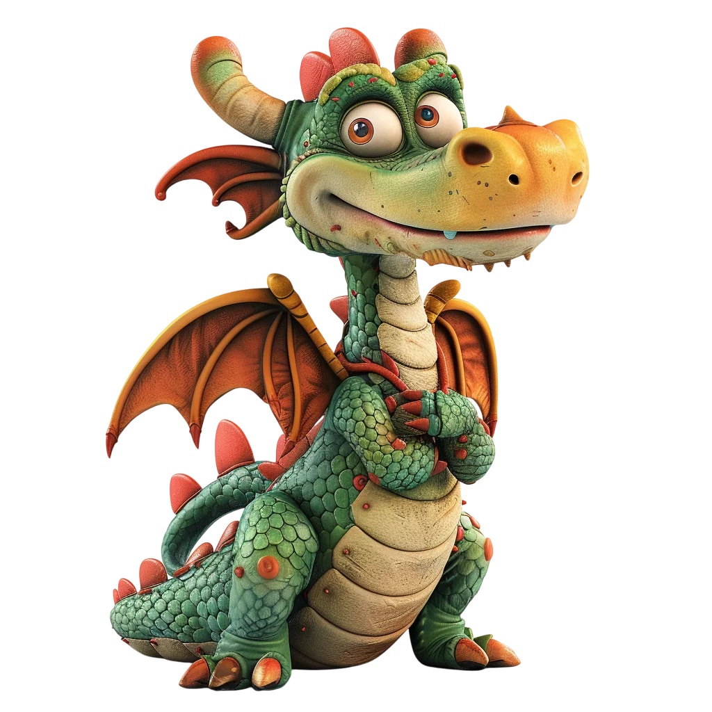 Cute Green Dragon Character Free PNG