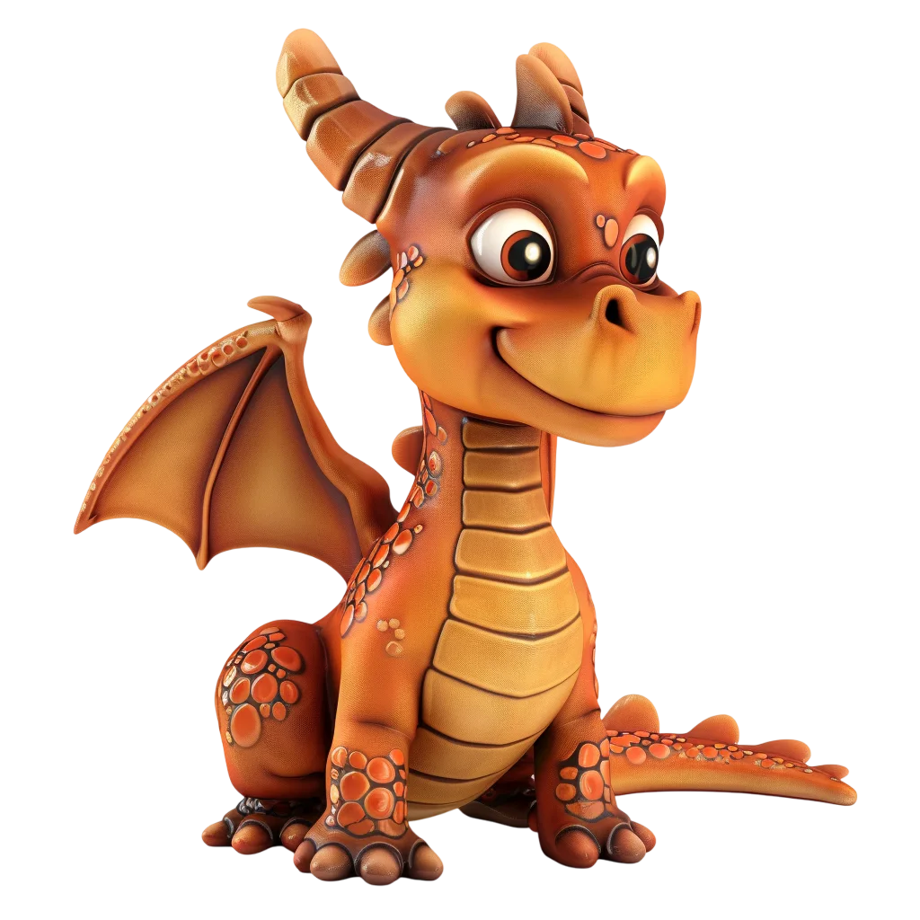 Cute Orange Baby Dragon Character Free PNG